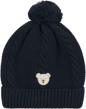 Steiff Strick-Mütze aus 100% Baumwolle mit Bommel - Steiff Navy