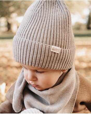 Strickgut Baby-Mütze für 0-6 M. aus Merinowolle - Beige