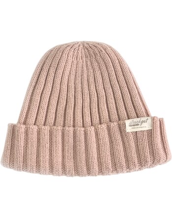 Strickgut Baby-Mütze gerippt aus Merinowolle - Puder