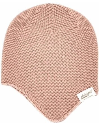 Strickgut Baby-Mütze mit Ohrenklappen aus Merinowolle - Puder