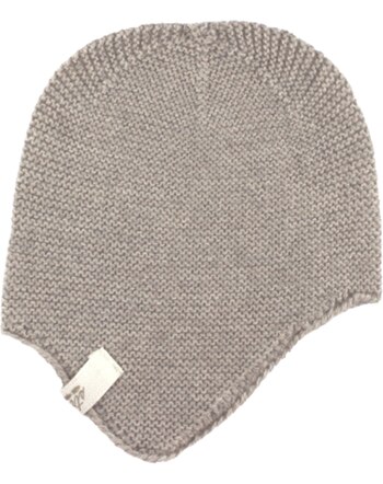 Strickgut Baby-Mütze mit Ohrenklappen aus Merinowolle - Beige