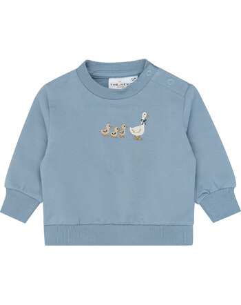 The New Sweatshirt aus 100 % Bio-Baumwolle mit bestickter Gänsefamilie - Ashley Blue