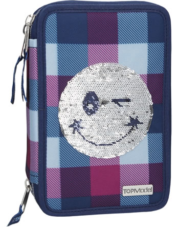 TOPModel pencil case with three parts and filling Sequins Smiley blue