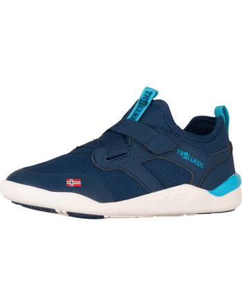 Trollkids Barfußschuh 'Kids Bergen Barefoot Hiker' mit Klettverschluss & 100 % vegan - Dark Indigo/Pool Blue