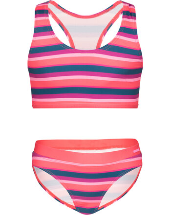 Trollkids Bikini 'Kvalvika' in buntem Streifen-Design - Bright Pink/Watermelon