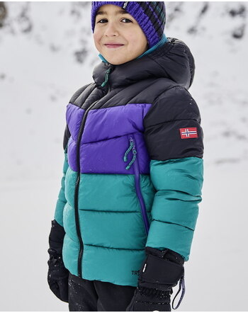 Trollkids Daunen-Steppjacke 'Kids Kirkenes Jacket' mit Kapuze - Dark Cyan/Black