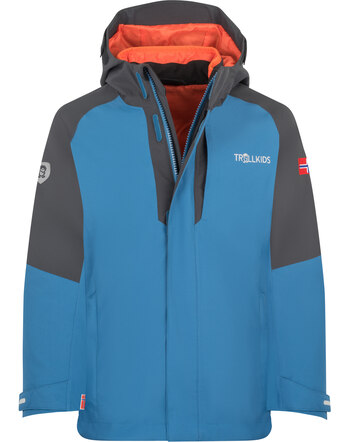 Trollkids Doppeljacke KIDS SKANDEN 3 in 1 JACKET - Nordic Blue/Black/Flame Orange