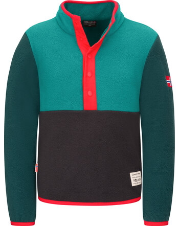Trollkids Fleece-Pullover 'Kids Flekkefjord Half Zip' mit halber Druckknopfleiste - Black/Dark Cyan