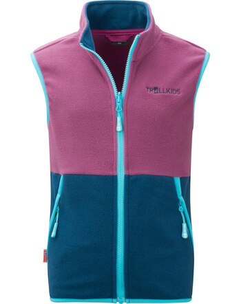 Trollkids Fleece-Weste mit Zip-In-Funktion 'Kjerag' - Bright Berry/Madeira Blue/Lagoon Blue