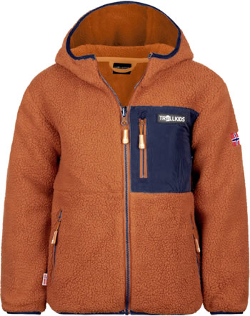 Trollkids Jacket sherpa fleece KIDS AURLANDSFJORD cinnamon/night sky