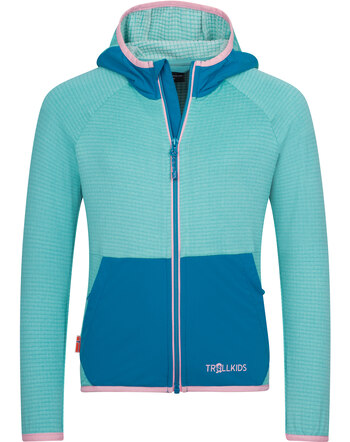 Trollkids Kapuzen-Fleecejacke 'Girls Holmedal' mit Waffelstruktur - Aqua Haze/Harbor Blue