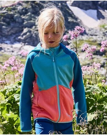 Trollkids Kapuzen-Fleecejacke 'Sogndal' - Mellow Peach/Harbor Blue/Aqua Haze
