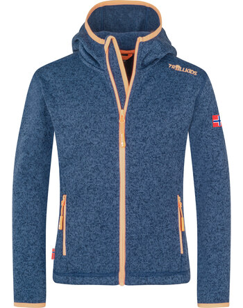 Trollkids Kapuzenjacke aus Strickfleece 'Girls Jondalen XT' - Harbor Blue/Peony Rose