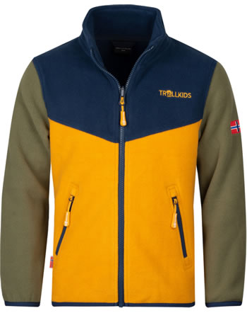 Trollkids Kids Fleece Jacket Zip-In OPPDAL XT moss/golden yellow/m.blue