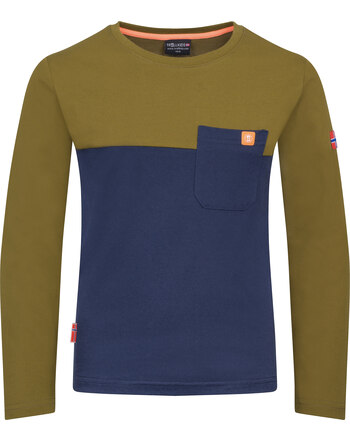 Trollkids Langarmshirt 'Kids Bergen Longsleeve' mit Brusttasche - Spruce Green/Navy