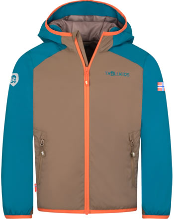 Trollkids Hooded lightweight jacket KIDS HALSAFJORD brown/blue/glow orange