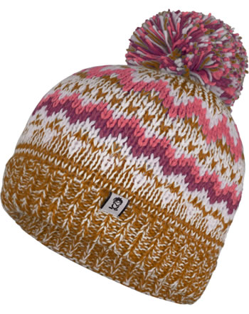 Trollkids Knitted Hat Girls KRISTIANSAND Bobble Cap caramel/salmon/redwood