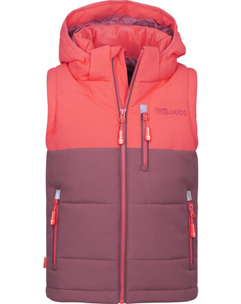 Trollkids Outdoor-Weste 'Narvik' mit abnehmbarer Kapuze - Pink Salmon/Frozen Berry
