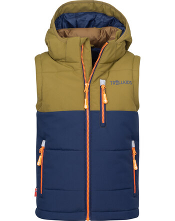 Trollkids Outdoor-Weste 'Narvik' mit abnehmbarer Kapuze - Spruce Green/Navy
