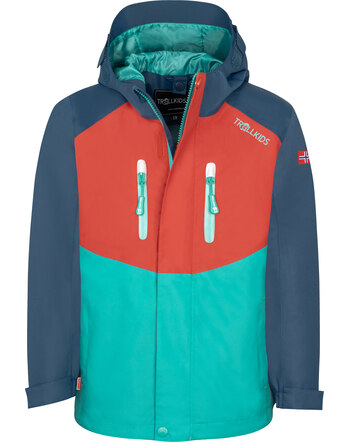 Trollkids Allwetter-Jacke 'Nusfjord' mit Zip-In - Red Clay/Mystic Blue/Blue Coral