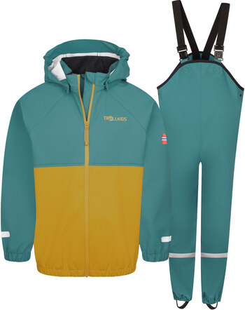 Trollkids Regen-Set 'Odda' mit Jacke und Hose - Stormy Blue/Mustard