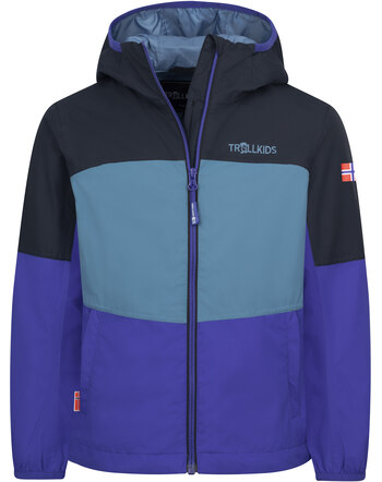 Trollkids Regenjacke 'Bjordal' im Colour-Blocking-Design - Black/Steel Blue/Ultramarine