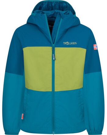 Trollkids Regenjacke 'Bjordal' im Colour-Blocking-Design - Madeira Blue/Lagoon Green/Pear Green
