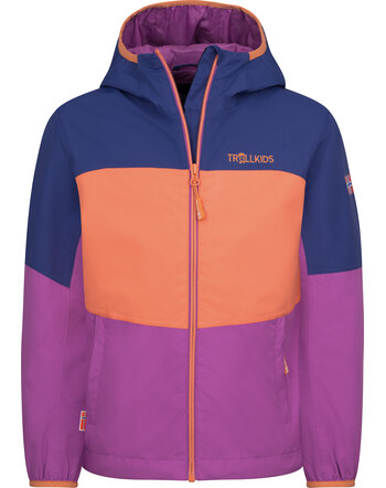 Trollkids Regenjacke 'Bjordal' im Colour-Blocking-Design - Violet Blue/Papaya/Mallow Pink