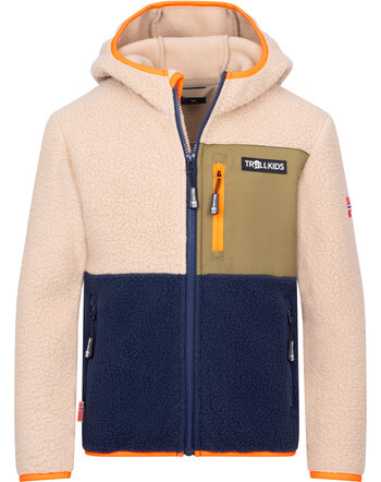 Trollkids Sherpa-Fleece-Jacke 'Kids Aurlandfjord Jacket' - Cashew/Navy