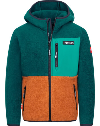 Trollkids Sherpa-Fleece-Jacke 'Kids Aurlandfjord Jacket' - Midnight Petrol/Teak Brown
