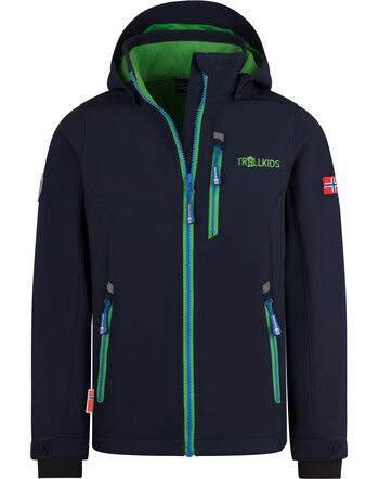 Trollkids Softshell-Jacke 'Balestrand' mit abnehmbarer Kapuze - Navy/Bright Green/Medium Blue
