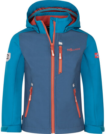 Trollkids Softshell-Jacke 'Balestrand' mit abnehmbarer Kapuze - Summernight Blue/Mystic Blue/Red Clay