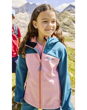 Trollkids Softshell-Jacke GIRLS KRISTIANSAND JACKET XT - Harbor Blue/Peony Rose/Mellow Peach