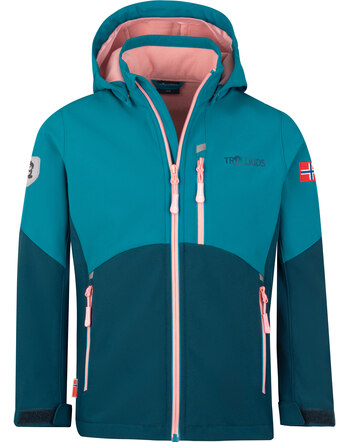 Trollkids Softshell-Jacket 'Girls Balestrand Jacket' mit abnehmbarer Kapuze - Harbor Blue/Madeira Blue/Peony Rose