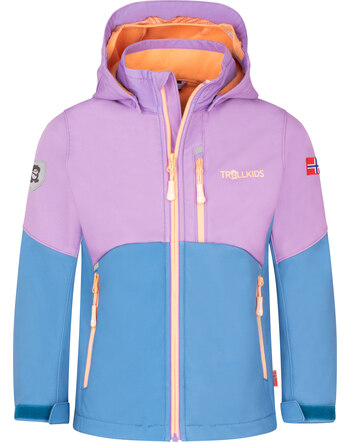 Trollkids Softshell-Jacket 'Girls Balestrand Jacket' mit abnehmbarer Kapuze - Violet Sorbet/Cornflower/Coral Haze