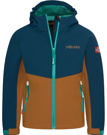 Trollkids Softshelljacke 'Kids Kristiansand' - Midnight Forest/Caramel