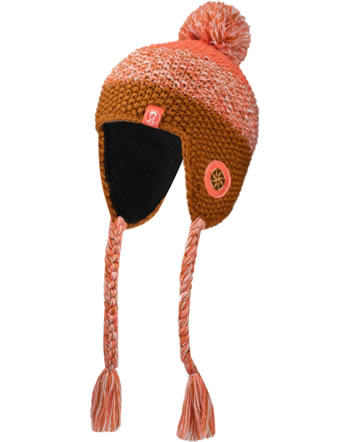 Trollkids Knitted Hat GIRLS BORGUND BOBBLE CAP caramel/salmon