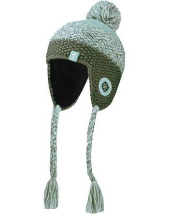 Trollkids Knitted Hat GIRLS BORGUND BOBBLE CAP dusky olive/frosty mint