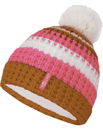Trollkids Knitted Hat Girls HALLINGDAL Bobble Cap caramel/salmon