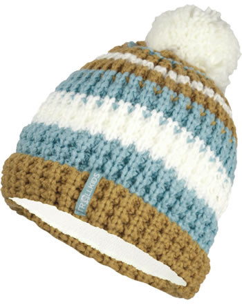 Trollkids Knitted Hat Girls HALLINGDAL Bobble Cap honey/aqua 947-809