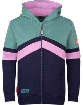 Trollkids Sweatjacke aus 100% Baumwolle GIRLS FLEKKEFJORD - Deep Violet/Dusty Teal/Light Violet