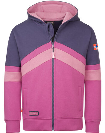 Trollkids Sweatjacke aus 100% Baumwolle GIRLS FLEKKEFJORD - Mallow Pink/Wild Rose/Violet Blue