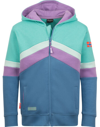 Trollkids Sweatjacke 'Flekkefjord' aus 100 % Baumwolle mit Kapuze - Aquamarine/Violet Sorbet/Cornflower