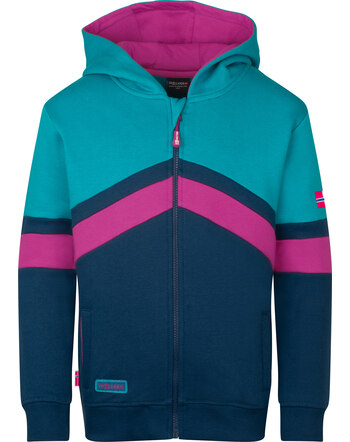 Trollkids Sweatjacke 'Flekkefjord' aus 100 % Baumwolle mit Kapuze - Madeira Blue/Dark Turquoise/Bright Berry