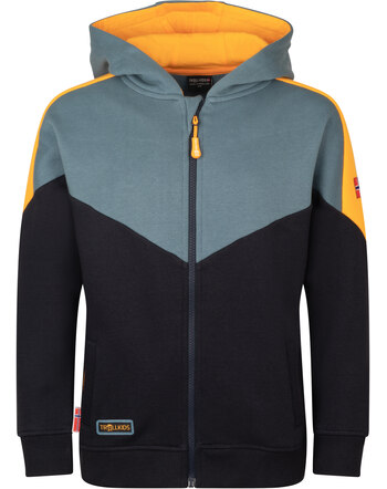 Trollkids Sweatjacke mit Kapuze aus 100% Baumwolle FLEKKEFJORD - Black/Steel Blue/Mango
