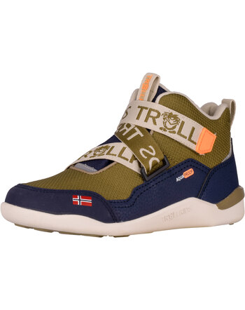 Trollkids Winter-Trekkingschuhe 'Nordfjord Barefoot Hiker' - Spruce Green/Navy/Sandstone /Vivid Orange