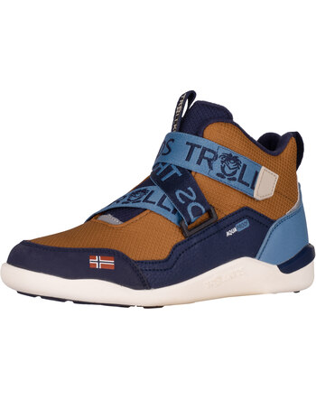 Trollkids Winter-Trekkingschuhe 'Nordfjord Barefoot Hiker' - Teak Brown/Navy/Shadow Blue/Sandstone