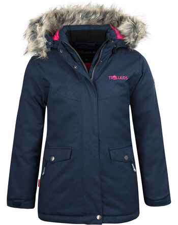 Trollkids Winterjacke/Mantel mit Kunstfellkapuze GIRLS OSLO COAT XT - Navy/Magenta