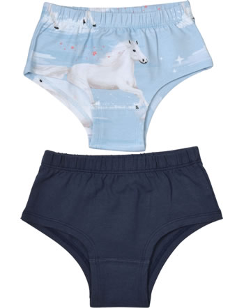 Walkiddy 2er Unterhosen Set Brief Panty WHITE HORSES blau HO22-602 GOTS