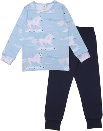 Walkiddy Pyjama lang WHITE HORSES blau